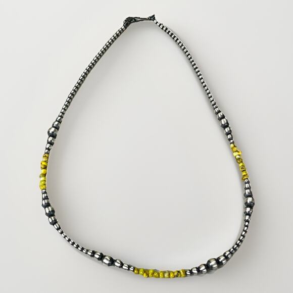 Sterling Silver NAVAJO PEARL & Palomino Turquoise Beaded 17” Necklace .925 NEW - Picture 7 of 13